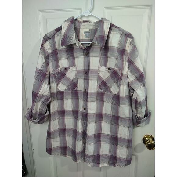 Carhartt Woman 26/18 Shirt Plaid Purple Button Collared Roll Tab Long Sleeve... - Picture 1 of 11